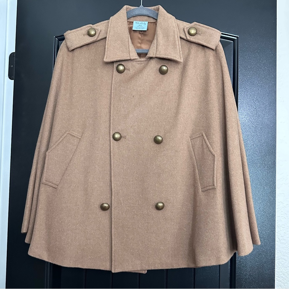 Kate Landry Camel Double-Breasted Wool Cape Coat